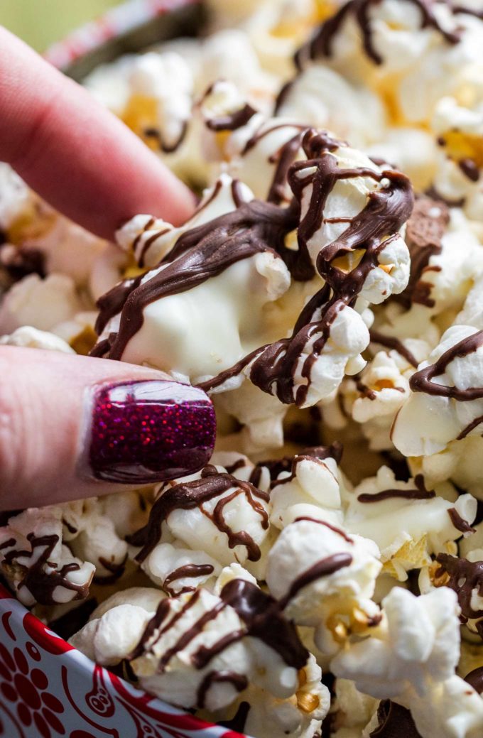 chocolate drizzled popcorn