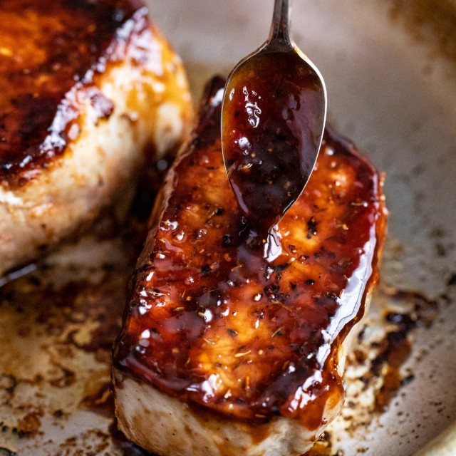 Baked Pork Chops with Bourbon Glaze (30 min recipe) - The Chunky Chef