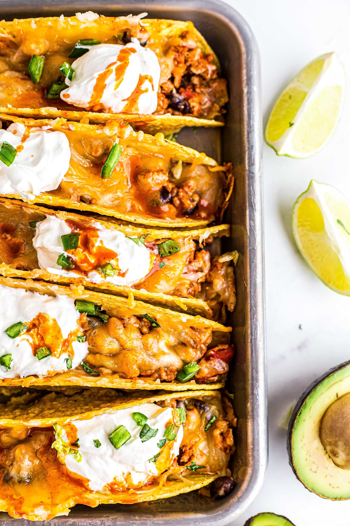 Cheesy Baked Chicken Tacos - The Chunky Chef