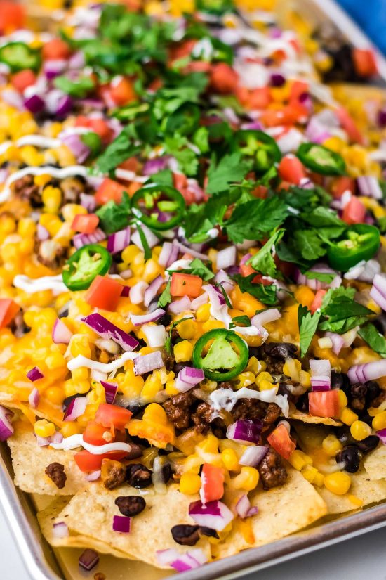 Loaded Sheet Pan Beef Nachos - The Chunky Chef