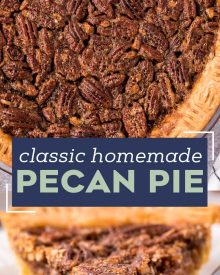 This Pecan Pie recipe is a classic Fall dessert, and a MUST for any Thanksgiving table.  Made with just a handful of simple ingredients, the gooey and sugary center, and the crisp nutty top make this the ultimate holiday dessert! #pecanpie #pie #pecan #thanksgiving #dessert #baking #holiday #holidaybaking #southern #homemadepie #fromscratch