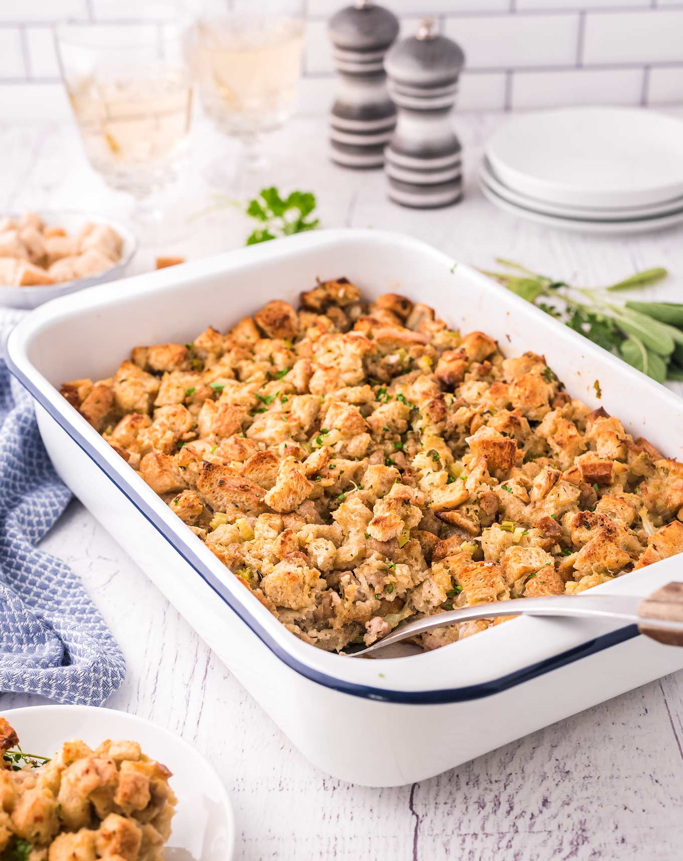 Classic Herb and Sausage Stuffing (make-ahead) - The Chunky Chef
