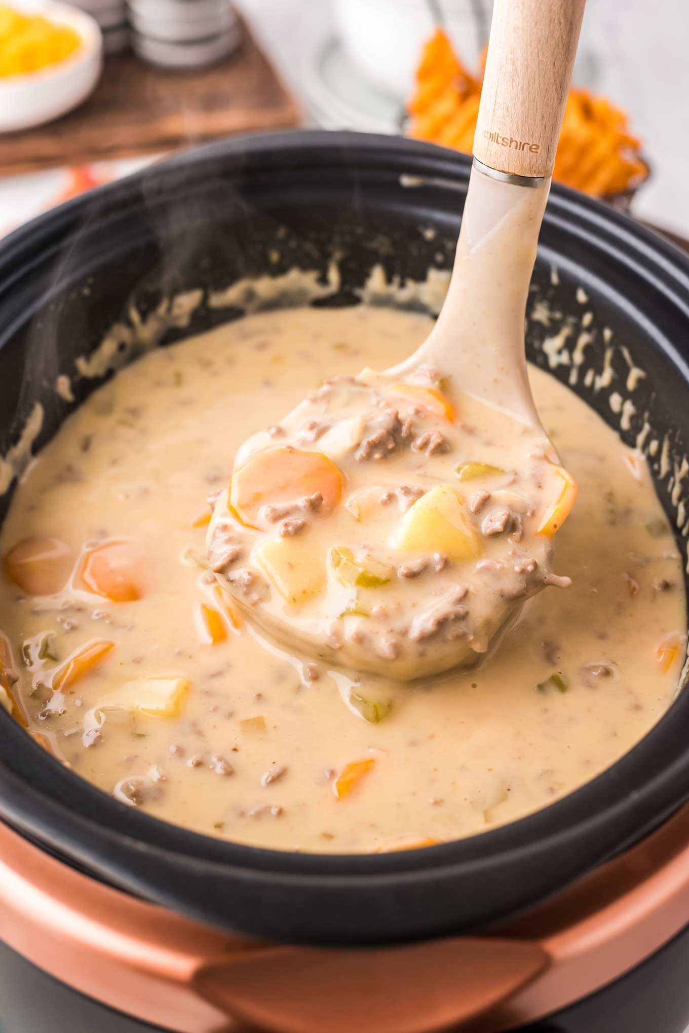 Slow Cooker Cheeseburger Soup - The Chunky Chef