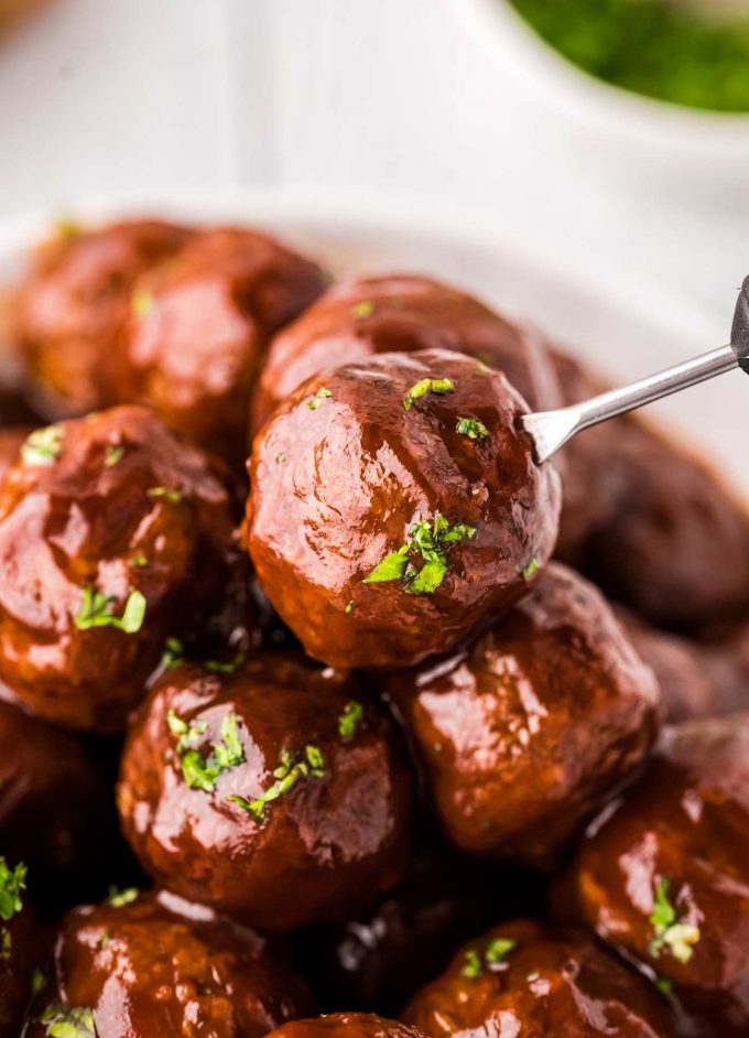 Crockpot Bourbon BBQ Meatballs - The Chunky Chef