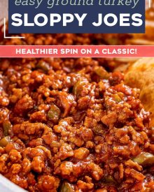 These absolutely delicious ground turkey sloppy joes are made in one skillet and ready in less than 30 minutes!  Homemade yet easy to make, this is a family-friendly dinner that you can even make ahead of time. #sloppyjoes #turkey #groundturkey #dinner #kidfriendly #weeknight #healthier #easyrecipe