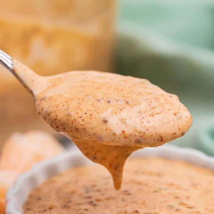 spoonful of spicy cajun remoulade sauce