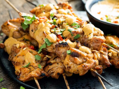 Chicken Satay with Spicy Peanut Sauce - The Chunky Chef