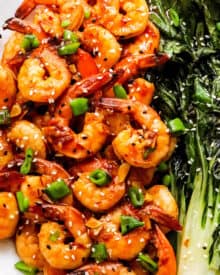 Chili Garlic Sheet Pan Shrimp with Baby Bok Choy