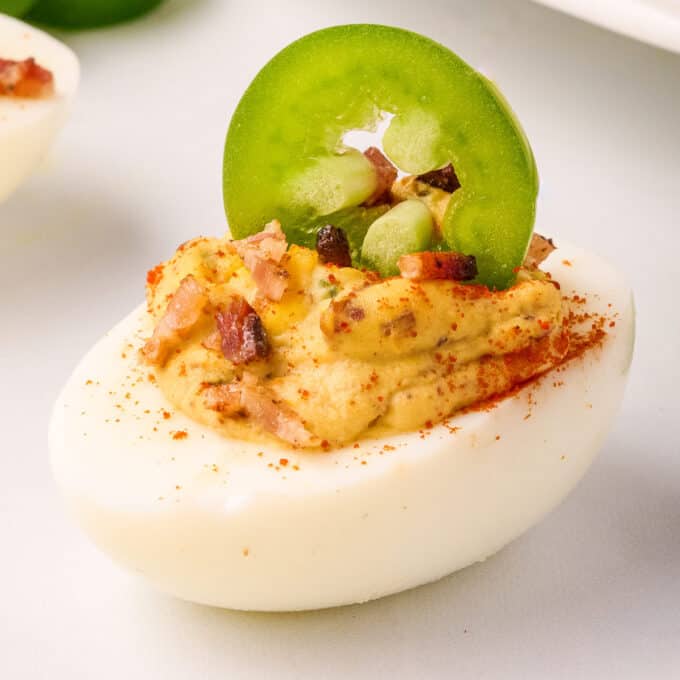 Spicy Deviled Eggs with Bacon and Jalapeno - Chili Pepper Madness