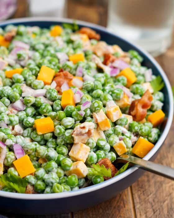 Bacon and Onion Pea Salad - The Chunky Chef