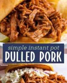 This instant pot pulled pork is succulent and tender, and goes perfectly with your favorite bbq sauce! Made with a savory and sweet spice rub, this pulled pork is perfect for a crowd, fantastic on a bun, and so much more.