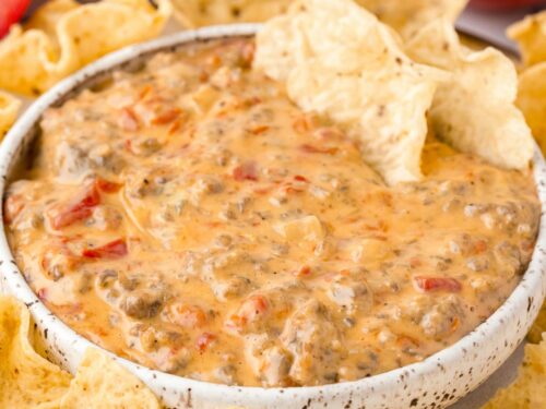 Cheesy Crockpot Sausage Rotel Dip - The Chunky Chef