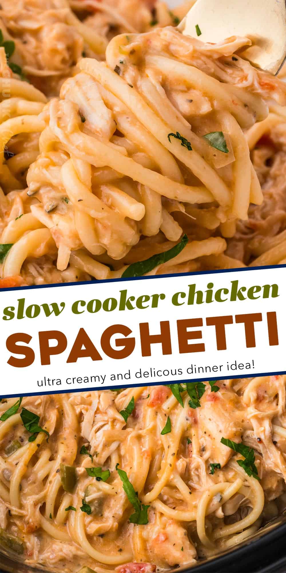 Slow Cooker Creamy Chicken Spaghetti - The Chunky Chef