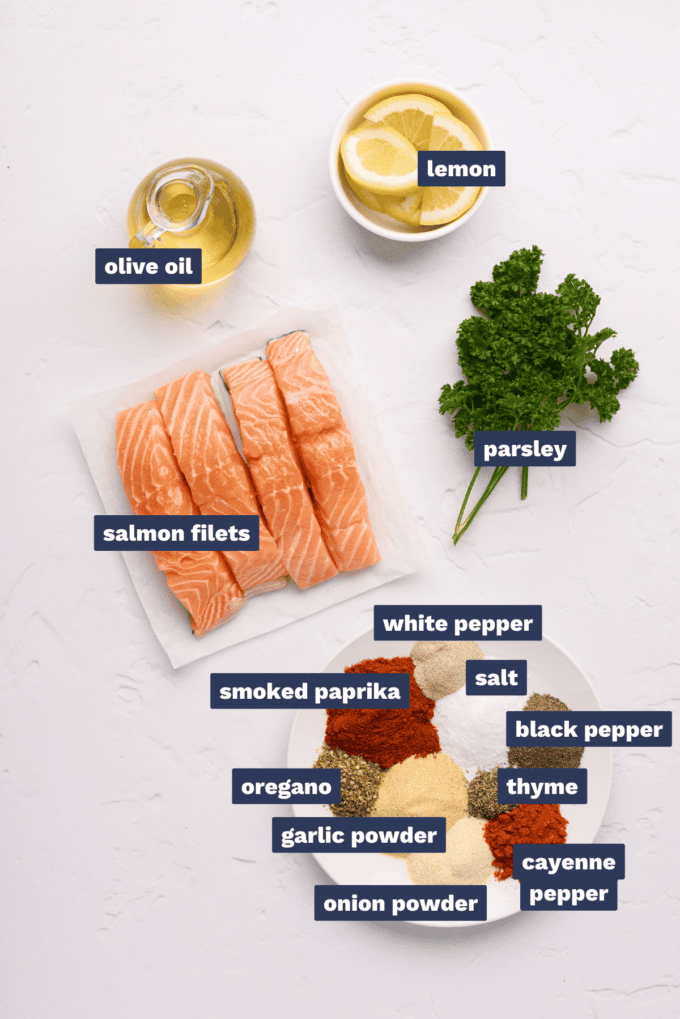 Ingredients for making cajun salmon in the air fryer