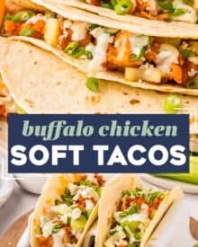 These buffalo chicken tacos are a great semi-homemade dinner or appetizer idea. Frozen chicken tenders make these super easy to get on the table, and fast!