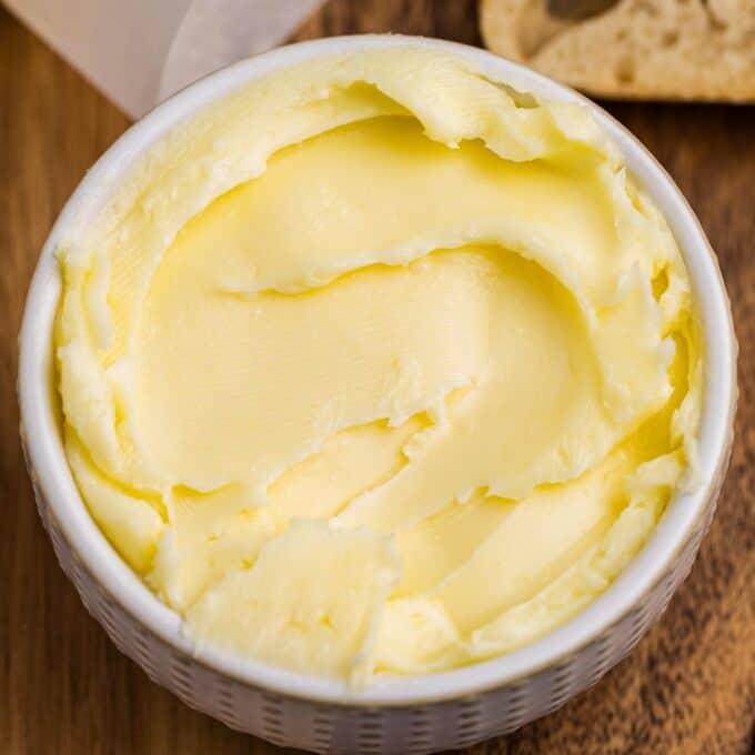 homemade butter in a white ramekin.