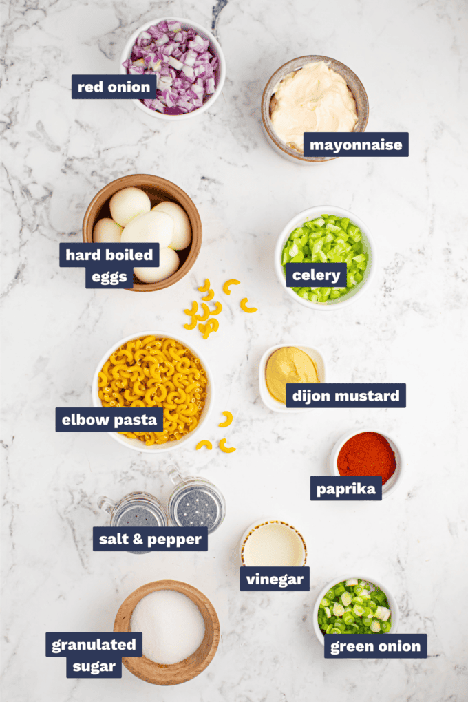 ingredients to make deviled egg macaroni salad