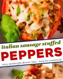 Stuffed peppers are a classic recipe for good reason; that they're incredibly delicious! This version combines fresh bell peppers, Italian sausage, tomatoes, spices, rice, and plenty of other flavors, to make a hearty dinner that's easy enough for every day, yet yummy enough to serve to company.