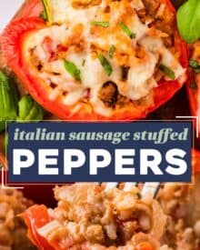 Stuffed peppers are a classic recipe for good reason; that they're incredibly delicious! This version combines fresh bell peppers, Italian sausage, tomatoes, spices, rice, and plenty of other flavors, to make a hearty dinner that's easy enough for every day, yet yummy enough to serve to company.