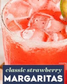 These Strawberry Margaritas are made with just a handful of ingredients, and super refreshing on a hot summer day! This recipe is for a single cocktail (for when it's just you), but I've also included a large batch version (for a party or other event).
