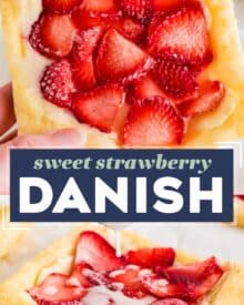 This easy shortcut recipe for a strawberry danish is made with store-bought puff pastry dough, a sweet cream cheese filling, and ripe juicy strawberries. Buttery, flaky, and sweet, this recipe is perfect for a decadent breakfast or brunch!