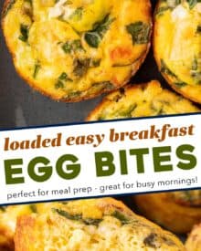 With this easy to customize egg bites recipe, you can start your day off right! Perfectly light and fluffy, they're made in a simple muffin pan, so you don't need any molds or fancy equipment. Great for meal prep, and as a hearty back to school breakfast!