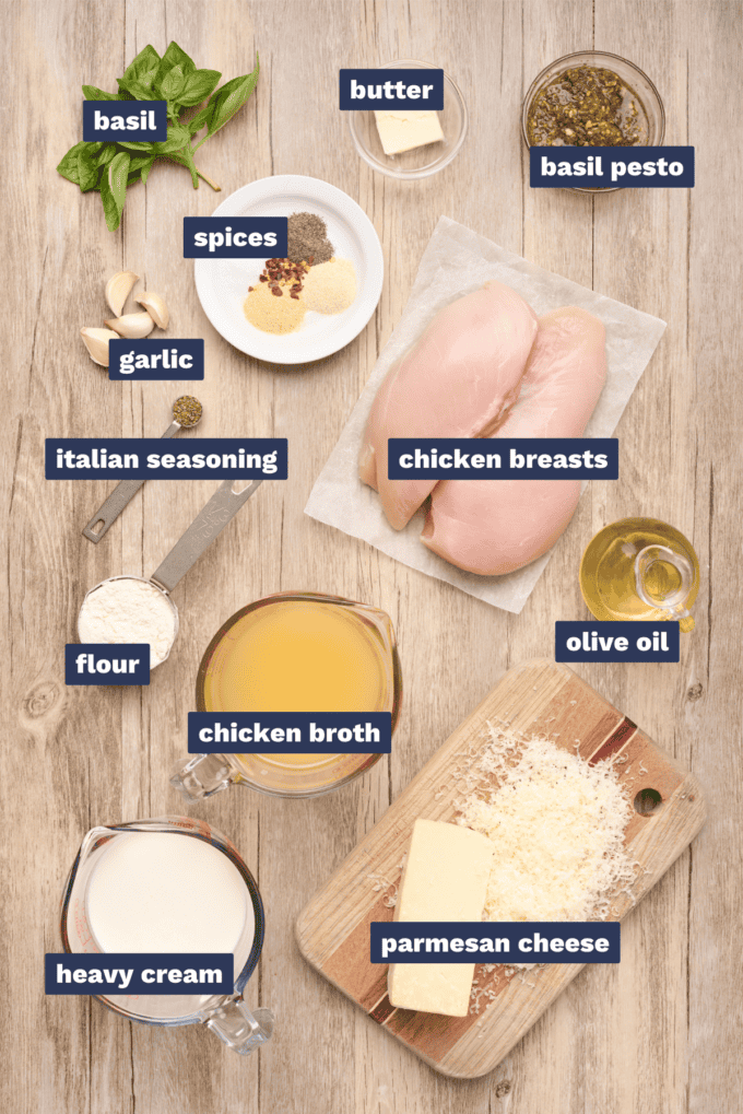 ingredients needed to make creamy pesto chicken