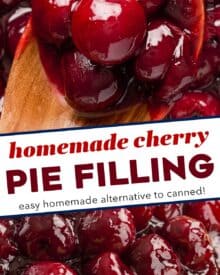 Homemade cherry pie filling is easy to make using sweet and juicy fresh cherries and simple everyday ingredients. Not only is it great to use to make a cherry pie, but pie filling is perfect on top of a cheesecake, ice cream, or just to eat with a spoon! So much better than the canned stuff.