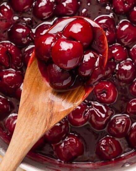 Homemade cherry pie filling is easy to make using sweet and juicy fresh cherries and simple everyday ingredients. Not only is it great to use to make a cherry pie, but pie filling is perfect on top of a cheesecake, ice cream, or just to eat with a spoon! So much better than the canned stuff.