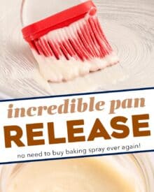 This simple and absolutely incredible pan release (aka cake goop) is made with just 3 ingredients, in 5 minutes or less, and is super affordable and budget friendly! Your cakes and baked goods will easily come out of their pans, each and every time! No need to buy baking spray ever again.