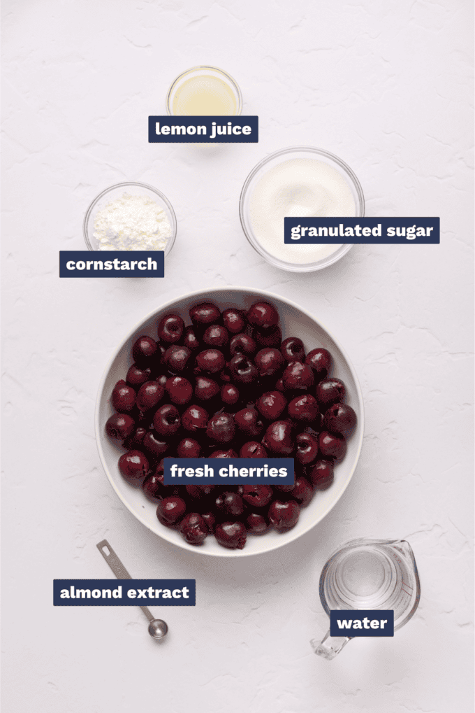 ingredients needed to make homemade cherry pie filling.