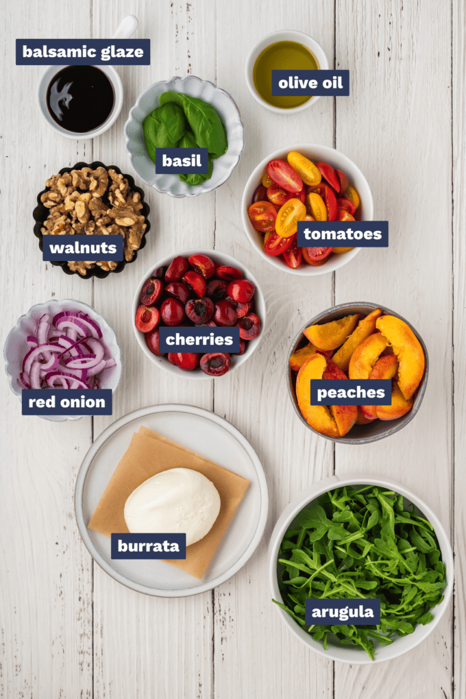 ingredients needed to make peach burrata salad