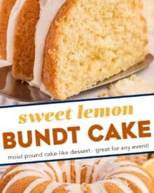 This Lemon Bundt Cake is dense, moist, and bursting with sweet lemon flavor! Made from scratch, this dessert is perfect for a summer party, but is great year-round.