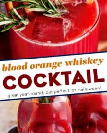 This drink is the perfect blend of tart and sweet with a whiskey kick, and is the most amazing cocktail for fall! Whiskey cocktails are always fun, and with blood oranges, this one is perfect for Halloween and other holidays.