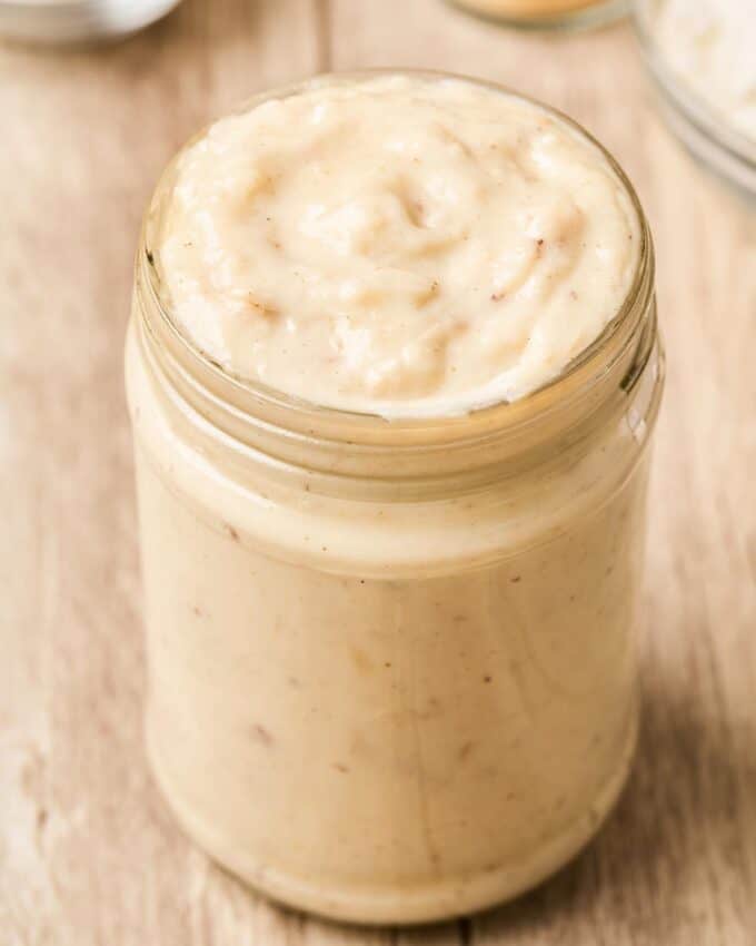 mason jar full of condensed cream of chicken soup.