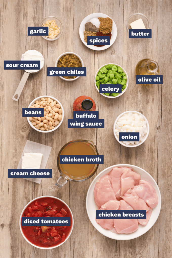 ingredients needed to make buffalo chicken chili