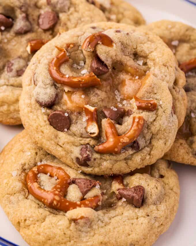 pile of kitchen sink cookies on white plate