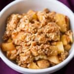 apple crisp in white bowl