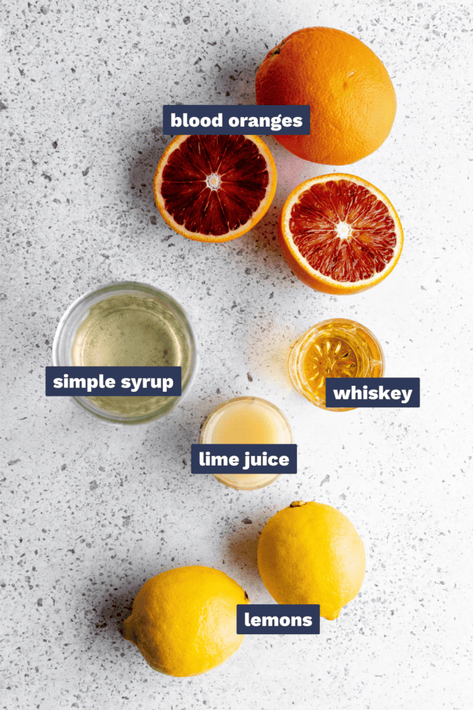 ingredients needed to make blood orange whiskey cocktails