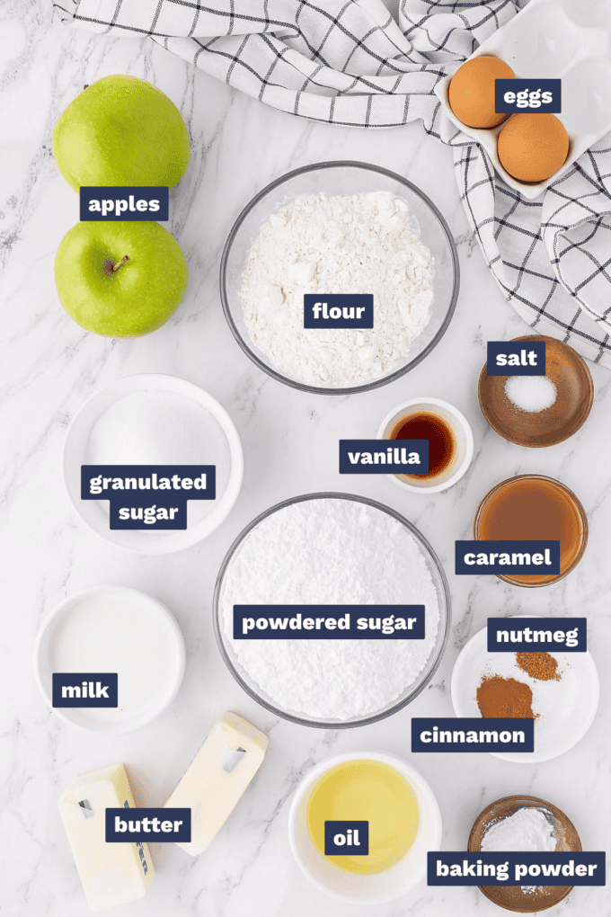 ingredients needed to make caramel apple cupcakes.