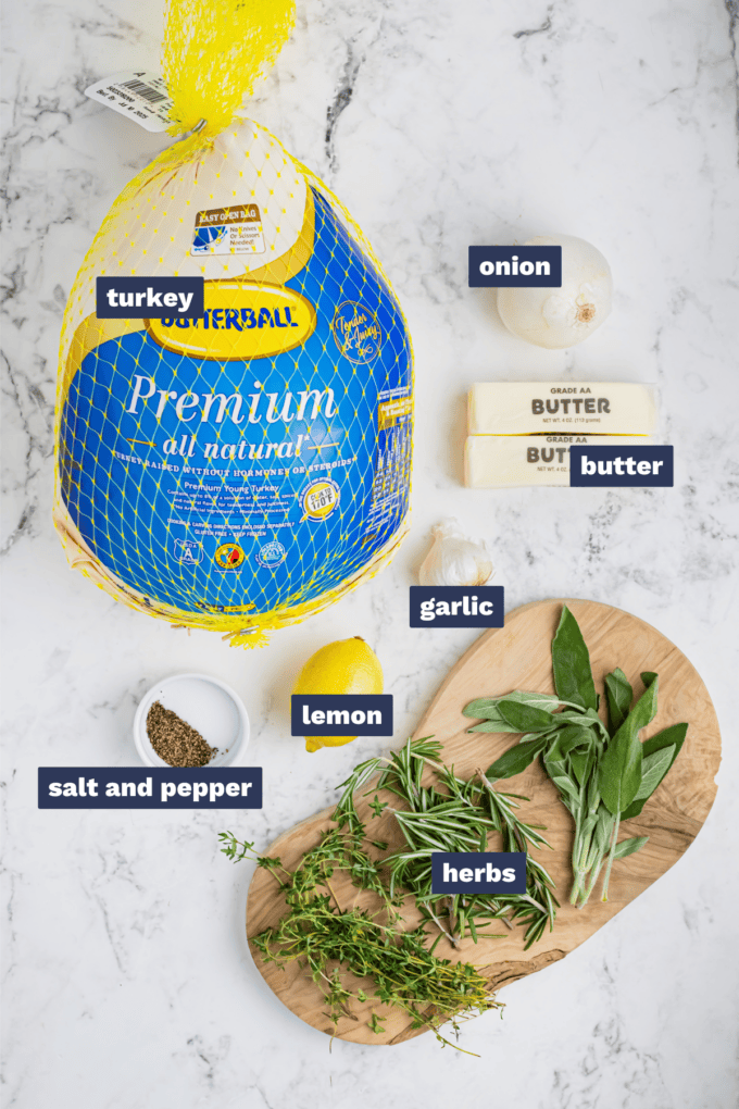 ingredients needed for making garlic and herb roasted turkey.