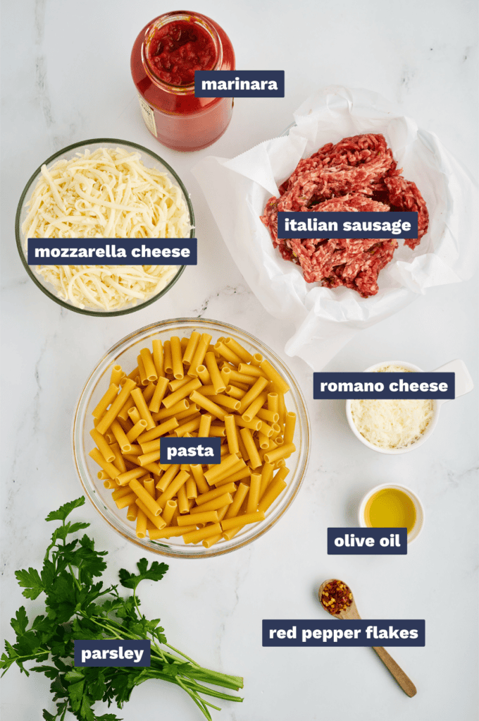 ingredients to make sausage baked ziti