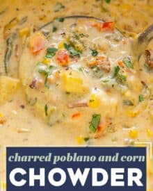 This poblano corn chowder is ultra creamy, hearty, and rich, with a subtle smokiness from the charred poblano peppers. Made easily on the stovetop, with no fancy equipment, it’s perfect for game day, tailgating, or a comforting night in.