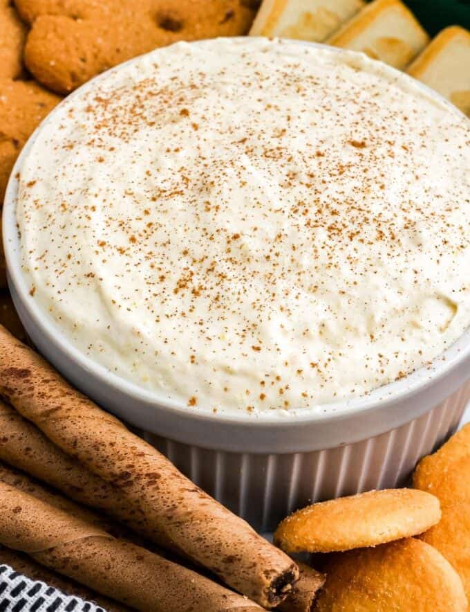 This creamy 5 ingredient eggnog dip is perfect for any holiday gathering or party. Made with simple ingredients, this dip doesn’t require any chilling, and is pretty customize-able, so you can make the version of this dip you love most!