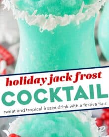 This fun and festive cocktail is named after the infamous Jack Frost, and despite it being a winter drink, it has a delightfully sweet and tropical flavor! It's perfect for all your winter holiday gatherings, and is a nice change from the typical warm drinks served this time of year.