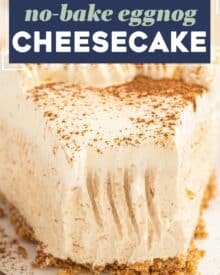 This no-bake cheesecake is smooth and creamy, and full of eggnog flavor! It's a great way to enjoy eggnog in an alcohol-free treat, which is perfect for the holiday season!