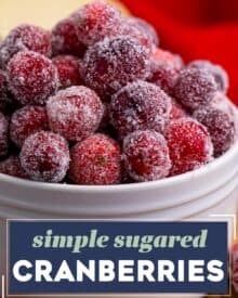 Making sugared cranberries transforms the usually tart fresh cranberry to an almost candied flavor and texture. Perfect for garnishing fall and winter desserts, a fun snack, or an interesting addition to a charcuterie board!