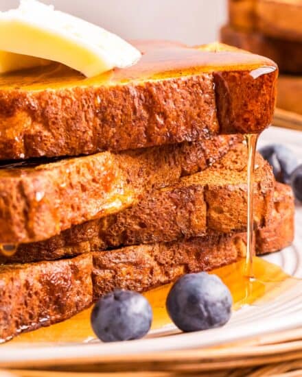 As a great alternative for making french toast on the stovetop, this air fryer recipe has everything you love about a sweet vanilla cinnamon french toast, but made in a hands-off method. Easy to customize to your tastes, and oven directions are included as well!