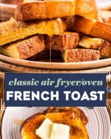 As a great alternative for making french toast on the stovetop, this air fryer recipe has everything you love about a sweet vanilla cinnamon french toast, but made in a hands-off method. Easy to customize to your tastes, and oven directions are included as well!