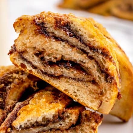 close up of the inside of a nutella pastry twist